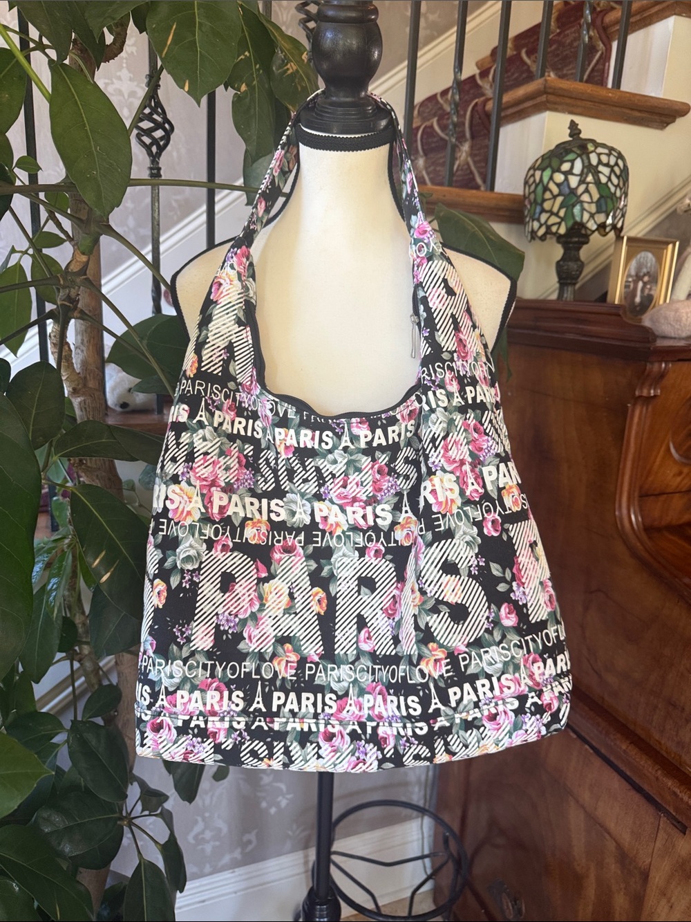 ROBIN RUTH black floral Paris tote brand new never used zip top - Picture 2 of 8